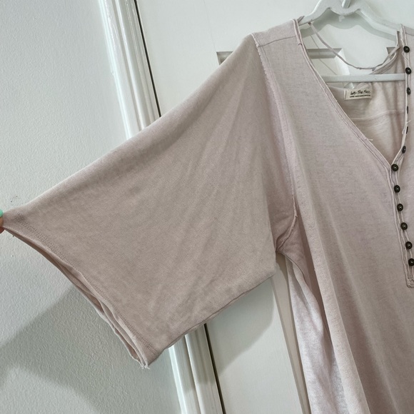 Free People Morgan Henley Top slouchy off shoulder Shirt buttons cream beige L - Picture 6 of 11